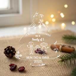 Our First Christmas As A Family Ornament - Personalised Clear Acrylic Tree Decoration With Names & Year 2025, Keepsake Gift - thumbnail 4