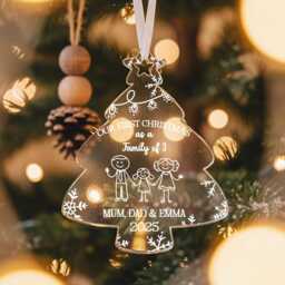 Our First Christmas As A Family Ornament - Personalised Clear Acrylic Tree Decoration With Names & Year 2025, Keepsake Gift - thumbnail 2