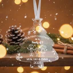 Our First Christmas As A Family Ornament - Personalised Clear Acrylic Tree Decoration With Names & Year 2025, Keepsake Gift - thumbnail 3