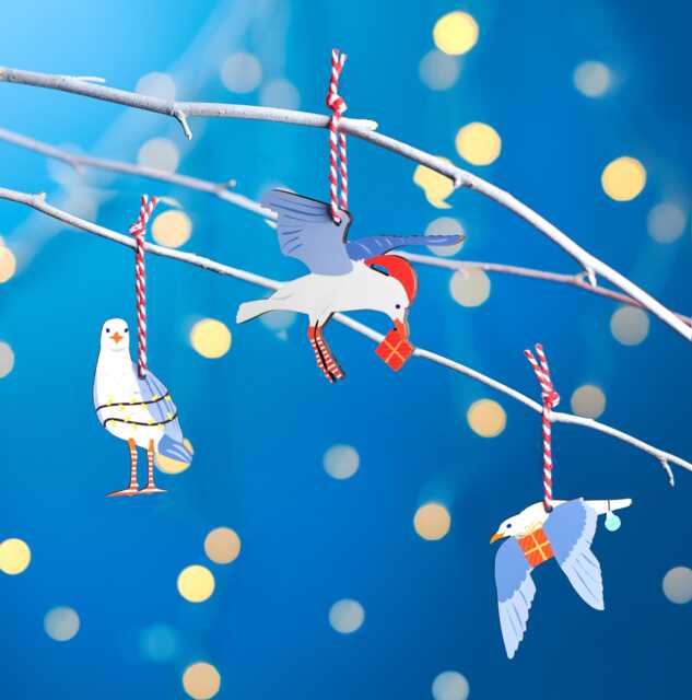 Set Of Three Festive Seagull Christmas Decorations - Coastal Tree Decor, Beach-Themed Holiday Ornaments, Bird Lover Gift - image 1