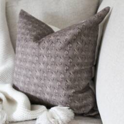 Brown Leaf Print Cotton Cushion, Farmhouse Throw Pillow - 45x45cm - thumbnail 3