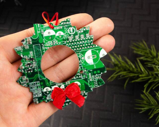 Circuit Board Wreath Ornament, Geeky Christmas Holiday Geek Decor, Computer Programmer Gift, Science Ornament - image 1