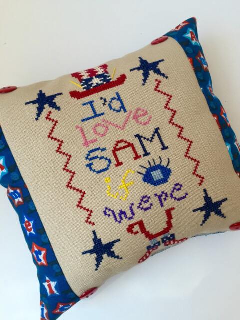 Uncle Sam 4Th Of July Patriotic Memorial Day Pillow, Cross Stitch, Finished - image 1