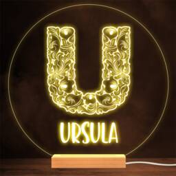 Floral Font Letter Initial U Personalised Gift Lamp Night Light