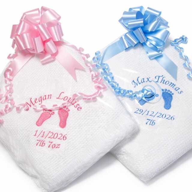 Personalised Baby Blanket Shawl Wrap Embroidered Boy Girl Shower Gift - image 1