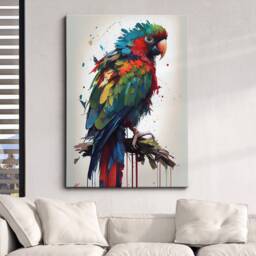 Colorful Parrot Bird Abstract Oil Painting Splatter Style Wall Art, Framed Canvas Poster Print, Home Kitchen Office Room Decor, Gifts - thumbnail 1