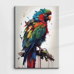 Colorful Parrot Bird Abstract Oil Painting Splatter Style Wall Art, Framed Canvas Poster Print, Home Kitchen Office Room Decor, Gifts - thumbnail 3
