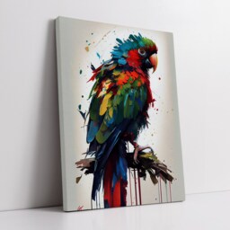 Colorful Parrot Bird Abstract Oil Painting Splatter Style Wall Art, Framed Canvas Poster Print, Home Kitchen Office Room Decor, Gifts - thumbnail 2