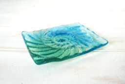 "Ammonite Blue Aqua Fused Glass Soap Dish 13x10cm/5""x4"