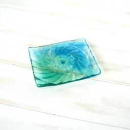 "Ammonite Blue Aqua Fused Glass Soap Dish 13x10cm/5""x4" - thumbnail 4