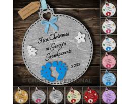 Personalised Baby's 1st First Christmas As Grandparets Wooden Bauble Tree Ornament Gift For Boy Or Girl Grandpa & Grandma