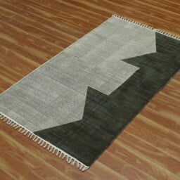 Handmade Cotton Kilim Rug Green, Brown Block Print, 5x7 Ft To 9x12 - thumbnail 2
