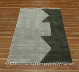 Handmade Cotton Kilim Rug Green, Brown Block Print, 5x7 Ft To 9x12 - thumbnail 1