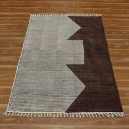 Handmade Cotton Kilim Rug Green, Brown Block Print, 5x7 Ft To 9x12 - thumbnail 4
