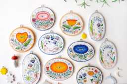 Bohemian Floral Ethnic Ornament On A Miniature Ceramic Tile, Botanical Flower Illustration Pottery Minimalist Wall Art Hanging - thumbnail 1