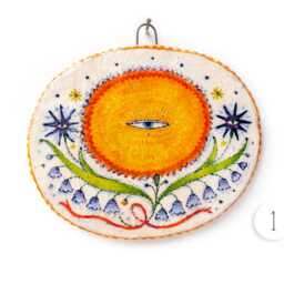 Bohemian Floral Ethnic Ornament On A Miniature Ceramic Tile, Botanical Flower Illustration Pottery Minimalist Wall Art Hanging - thumbnail 2