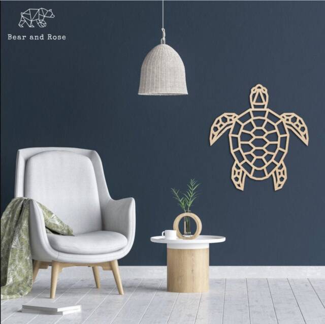 Geometric Turtle - Wooden Wall Art Home Nursery Animal Sealife Reef Wildlife Marine Aquatic Tropical Wood - image 1