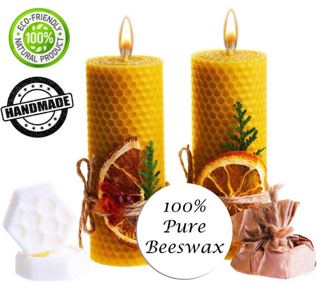 Beeswax Gifts 100% Candles Gift Box Set Of 2 Scented Pillar - Size 13 X 5 cm & Shea Butter Soap For Home Decor - image 1