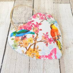 Tropical Birds Slate Heart Plaque Decoupage Wall Decor - 15cm - thumbnail 3