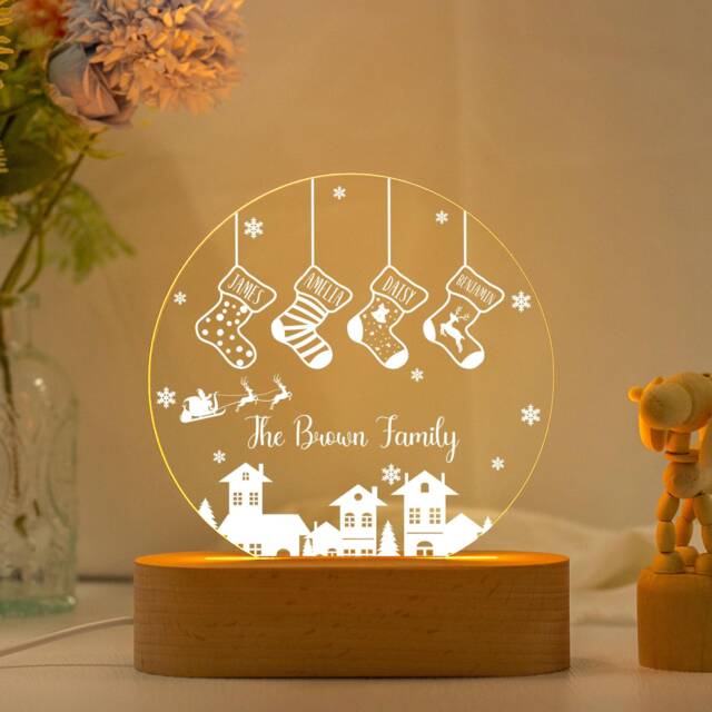 Family Of 4 Christmas Night Light, Custom Stocking Light With Names & Year, New Gift 2025, Family Lamp - image 1