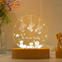 Family Of 4 Christmas Night Light, Custom Stocking Light With Names & Year, New Gift 2025, Family Lamp - thumbnail 3