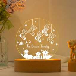 Family Of 4 Christmas Night Light, Custom Stocking Light With Names & Year, New Gift 2025, Family Lamp - thumbnail 2