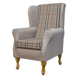 Handmade Tartan Wingback Armchair Beige Fireside Accent Chair - thumbnail 3