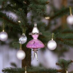 Handmade Purple Blown Glass Christmas Ornament, 14K Gold Accent - thumbnail 2