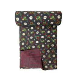Vintage Floral Kantha Quilt Indian Cotton Bedspread Throw