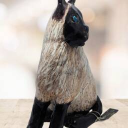Paper Mache Clay Cat Sculpture - Bandit The Siamese - thumbnail 3