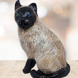 Paper Mache Clay Cat Sculpture - Bandit The Siamese - thumbnail 2