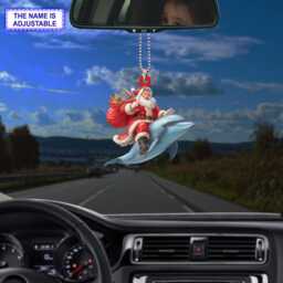 Santa Riding Dolphin Acrylic 2D Flat Christmas Ornament, Festive Tree Hanging Holiday Decoration, Unique Dolphin Gift - thumbnail 3