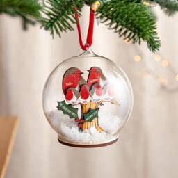 Personalised 3D Wooden Robin Family Bauble - thumbnail 3