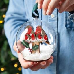 Personalised 3D Wooden Robin Family Bauble - thumbnail 2