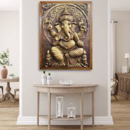 Handmade Lord Ganesha Wall Art - Fiberglass Resin Relief Mural - thumbnail 2