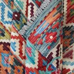 Tribal Kilim Rug, Handmade Artisan Afghan Turkish, Scandinavian, Navajo, Bohemian Flatweave, Natural Wool Multicolour Rug 197x148 cm - thumbnail 4