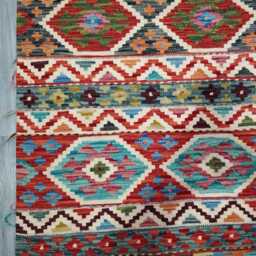 Tribal Kilim Rug, Handmade Artisan Afghan Turkish, Scandinavian, Navajo, Bohemian Flatweave, Natural Wool Multicolour Rug 197x148 cm - thumbnail 2