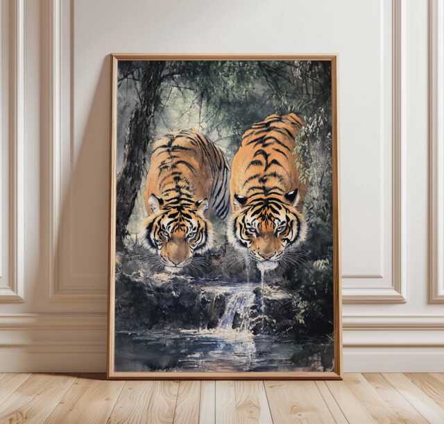 Tiger Poster - Realistic Wildlife Art Of Two Tigers in The Forest, Jungle Animal Wall Decor, Nature-Inspired Print - image 1