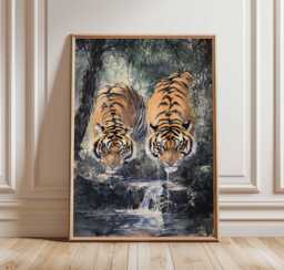 Tiger Poster - Realistic Wildlife Art Of Two Tigers in The Forest, Jungle Animal Wall Decor, Nature-Inspired Print - thumbnail 1