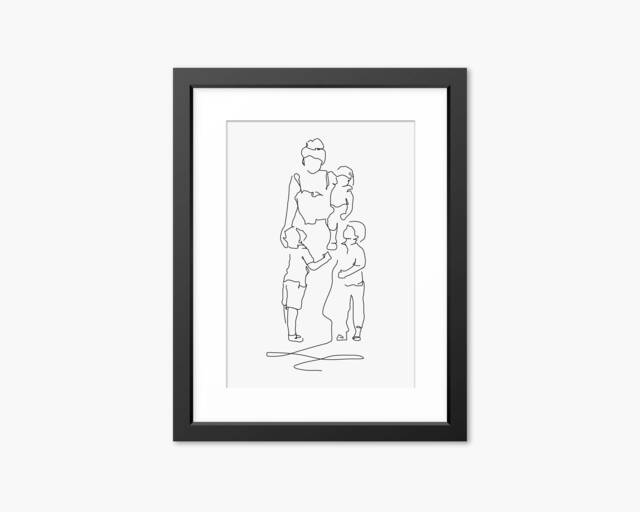 Family Print, Line Art, Line Drawing, Wall Mother & Children Print, Mothers Day Gift, Gift For Mum, Mom - image 1