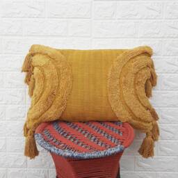 Mustard Yellow Tassel Pillow Cover Boho Textured Case Tufted Embroidered Pillows 14x20 Cushion Lumber - thumbnail 3