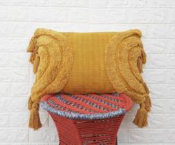 Mustard Yellow Tassel Pillow Cover Boho Textured Case Tufted Embroidered Pillows 14x20 Cushion Lumber - thumbnail 1