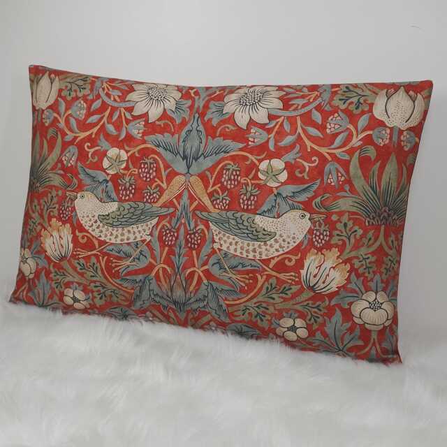 Vintage Pillow Cover William Morris Strawberry Thief Crimson Slate Large Cushion Throw Red Cotton Blend On Reverse - image 1