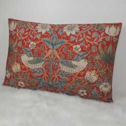 Vintage Pillow Cover William Morris Strawberry Thief Crimson Slate Large Cushion Throw Red Cotton Blend On Reverse - thumbnail 1
