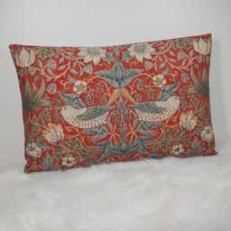 Vintage Pillow Cover William Morris Strawberry Thief Crimson Slate Large Cushion Throw Red Cotton Blend On Reverse - thumbnail 3
