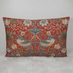 Vintage Pillow Cover William Morris Strawberry Thief Crimson Slate Large Cushion Throw Red Cotton Blend On Reverse - thumbnail 2