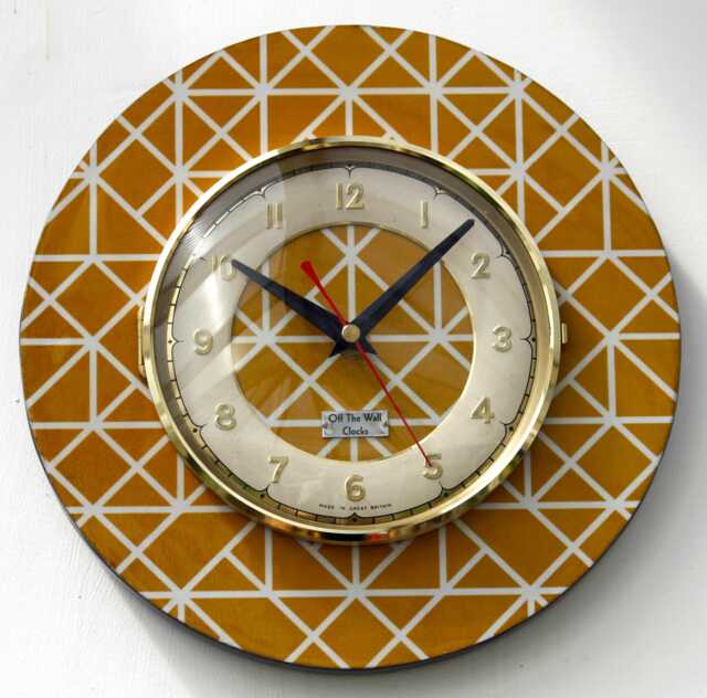 Yellow Wall Clock - New 25cm Modern Handmade Wooden Formica Style Mid Century Vintage French Gift Off The Clocks - image 1