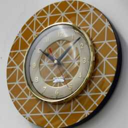 Yellow Wall Clock - New 25cm Modern Handmade Wooden Formica Style Mid Century Vintage French Gift Off The Clocks - thumbnail 2