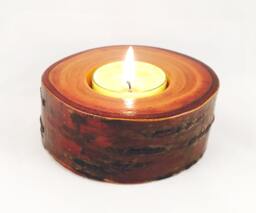 Rare Copper Birch Wood Tealight Candle Holder - Cherry