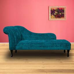 Handmade Extra Large Teal Chenille Chaise Longue Classic Style Day Bed, British Made - thumbnail 3